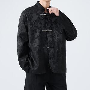 2025春新款风男装外套提花暗花盘扣唐装复古上衣1920-P100图片
