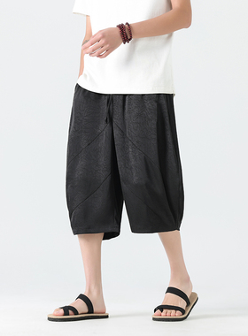 2025夏季醋酸薄款休闲短裤中式大码宽松透气七分裤灯笼裤K35-P55