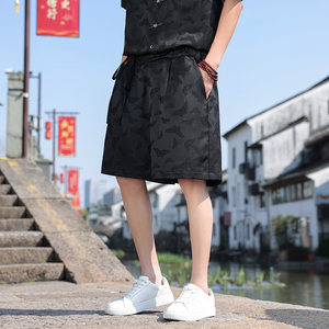 2025风夏季男士提花休闲裤潮大码宽松直筒A字短裤K36-P45图片