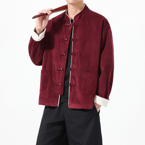 风盘扣立领唐装冬季灯芯绒红色拜年服 大码可配套装 1935-P95图片