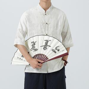 风男装古风盘扣五分袖潮夏季轻薄款冰丝短袖衬衫  1905-P65图片