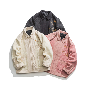 平铺图 冬季羊羔毛刺绣外套 男女同款毛绒夹克 1925-P130，男装夹克，电商B378（原B341）