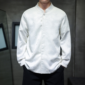 2025春新中式风男装复古长袖汉服衬衫暗纹提花立领衬衣1922-P65图片