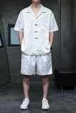 2025夏季新中式短袖衬衫套装大码宽松上衣短裤两件套1928-P100，男装休闲套装，电商B378（原B341）
