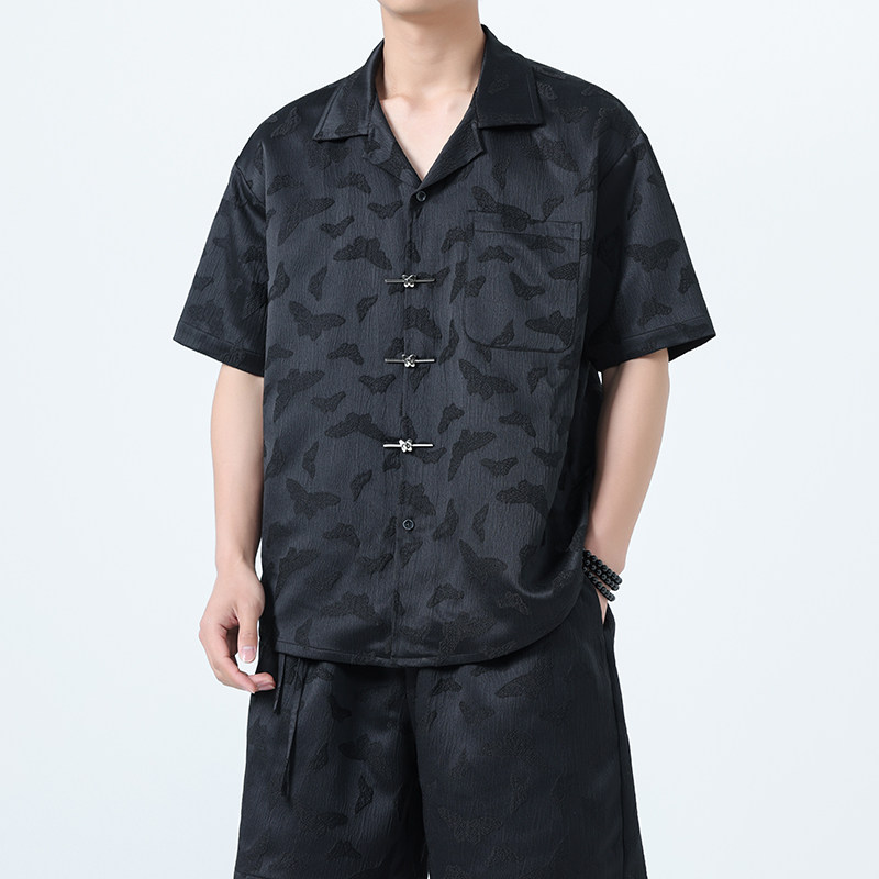 风大码短袖衬衣蝴蝶提花翻领衬衫M-5XL1925-P60,男装衬衫,电商B378（原B341）