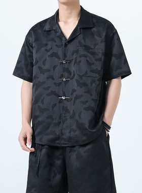 中国风大码短袖衬衣 蝴蝶提花翻领衬衫 M-5XL 1925-P60