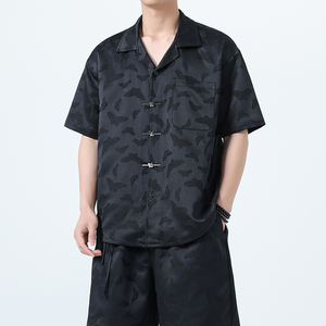 风大码短袖衬衣蝴蝶提花翻领衬衫M-5XL1925-P60