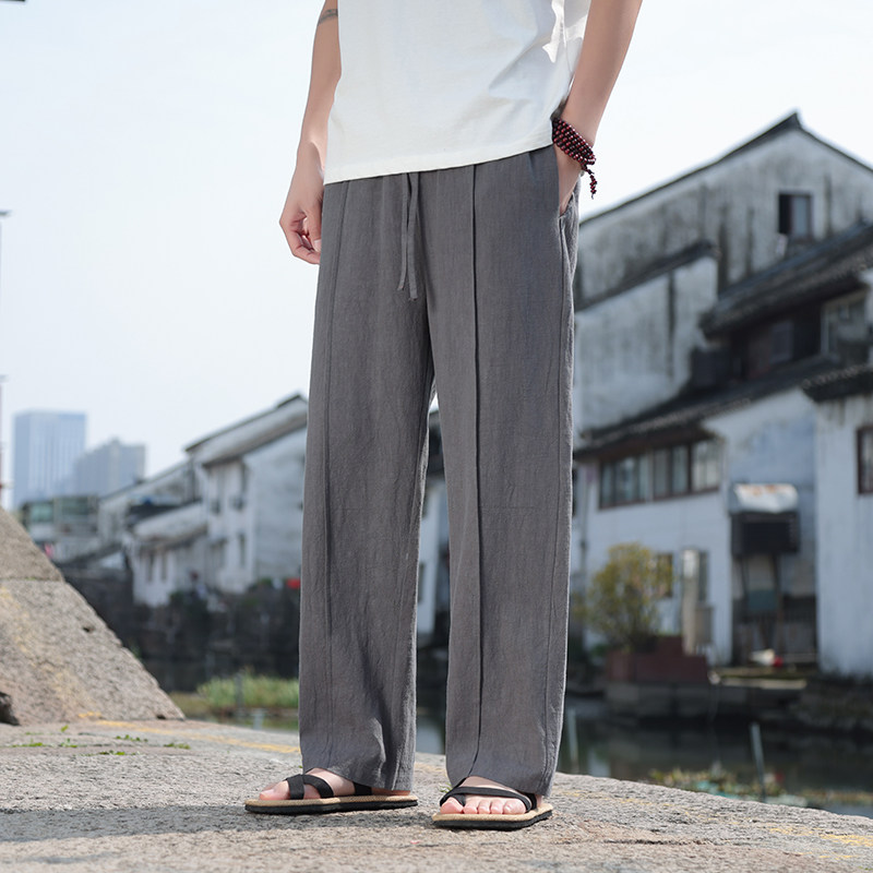 风亚麻休闲透气直筒裤男宽松大码休闲裤纯色苎麻长裤K30-P75,男装休闲裤,电商B378（原B341）