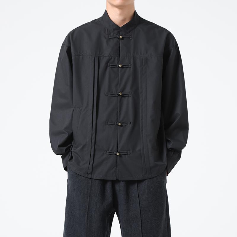 风男装大码上衣铜扣衬衫男复古潮礼服青年立领唐装1904-P75,男装衬衫,电商B378（原B341）