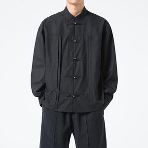 风男装大码上衣铜扣衬衫男复古潮礼服青年立领唐装1904-P75图片