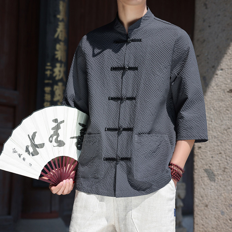 风立领盘扣中山装夏季古风薄款唐装1927-P55,男装民族服装,电商B378（原B341）