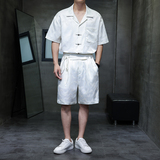 2025夏季提花短袖加短裤两件套风大码衬衫配裤子1928-P100，男装休闲套装，电商B378（原B341）