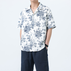 2025风夏季复古短袖衬衫复古大码宽松薄款花式衬衣1926-P55图片