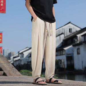 2025风夏季男士亚麻裤子大码宽松直筒阔腿裤休闲长裤K37-P60图片