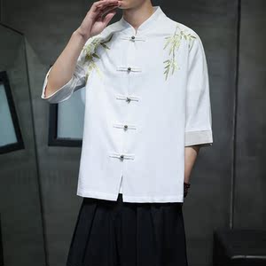 2025夏季复古棉麻中式衬衫 刺绣汉服短袖唐装 1906-P75图片