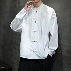 大码复古铜扣设计感衬衫男长袖新中式立领盘扣高级感衬衣1904-P75图片