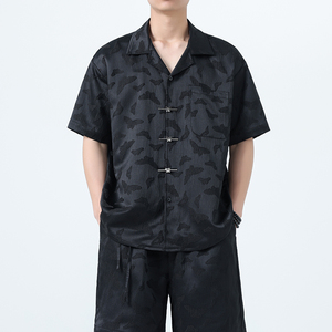 新中式夏季男士提花短袖潮大码薄款宽松改良唐装衬衫1925-P60图片