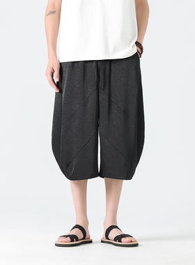 中国风宽松哈伦裤 胖子大码五分短裤 现货 K35-P55