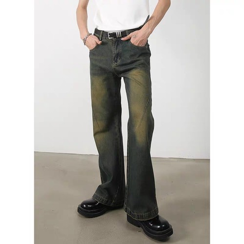 PIFU  美式复古显瘦高vibe风水洗宽松微喇叭牛仔裤男女长裤