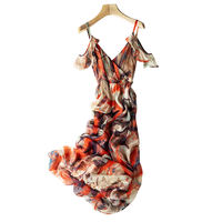 2026 New style silk halter dress, women's printed vacation beach dress, waist-cinching mulberry silk flowing long skirt thumbnail 6
