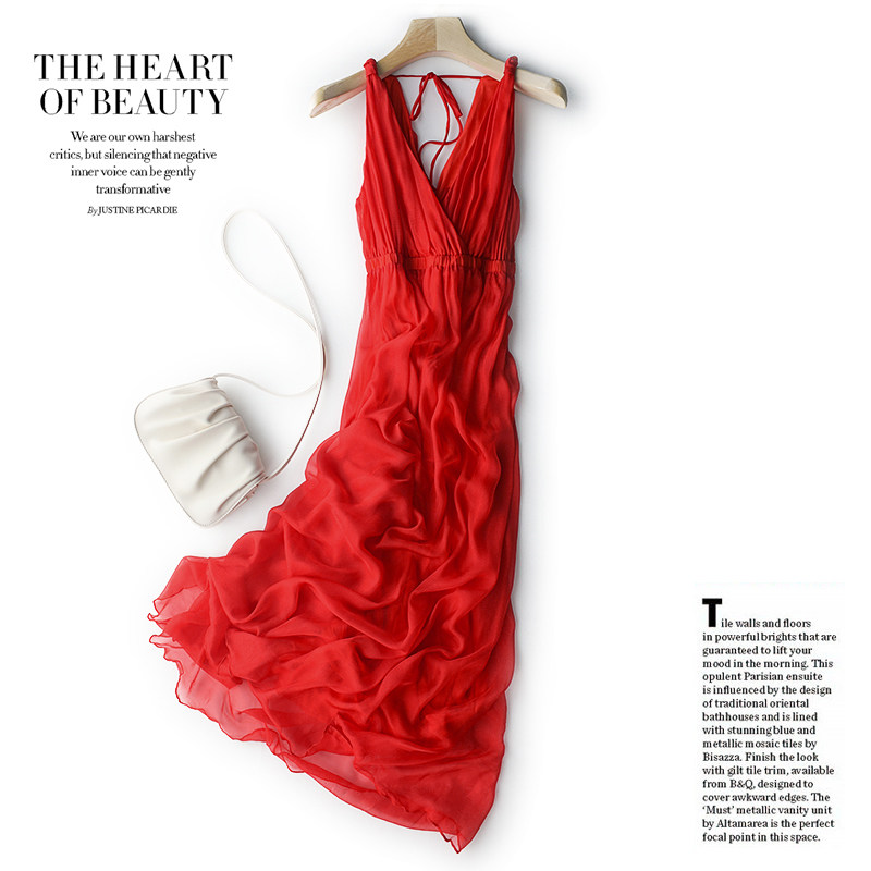 2024红色气质V领真丝长裙海边度假大摆桑蚕丝收腰吊带连衣裙夏新,女装/女士精品,连衣裙,淘宝优惠券,粉丝福利购,淘宝优惠卷