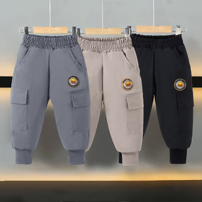 羊毛蚕丝三层加厚棉裤一条过冬小黄鸭儿童工装加绒保暖冬季男女童