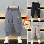 男女童 加绒保暖冬季 小黄鸭羊毛蚕丝一条过冬三层加厚棉裤 儿童工装