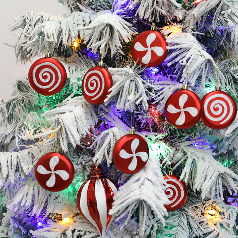 圣诞节圆饼扁装饰挂件圣诞树挂饰电镀塑料彩绘球糖果吊饰球道具