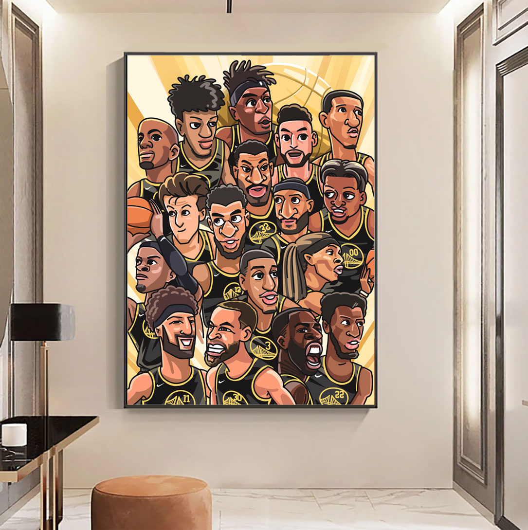 nba球星2022勇士队漫画原创海报客厅书房挂画