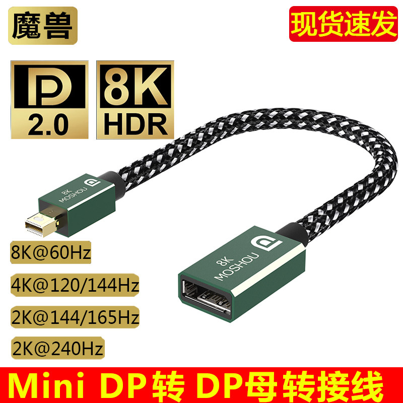 魔兽Mini DP转DP母转接线2.0版 8K 60Hz 4K 144Hz兼容1.4版 0.2米