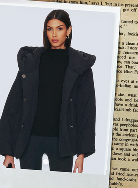 Free*people黑色云朵FP自由*人连帽蝙蝠宽版按扣羽绒服L码150/75