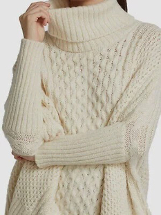 披肩毛衣XL160 brook奶油白立体麻花编织斗篷款 85$495 美国Ram