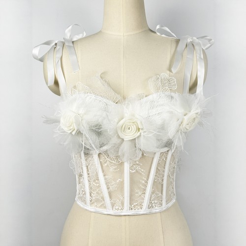 立体花蕾丝刺绣透视外穿鱼骨胸衣