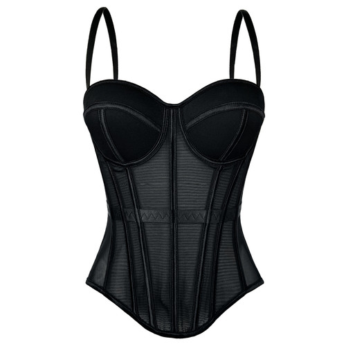 网纱透视外穿鱼骨胸衣背心抹胸