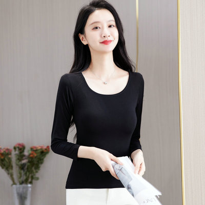 春秋长袖百搭薄款莫代尔女打底衫