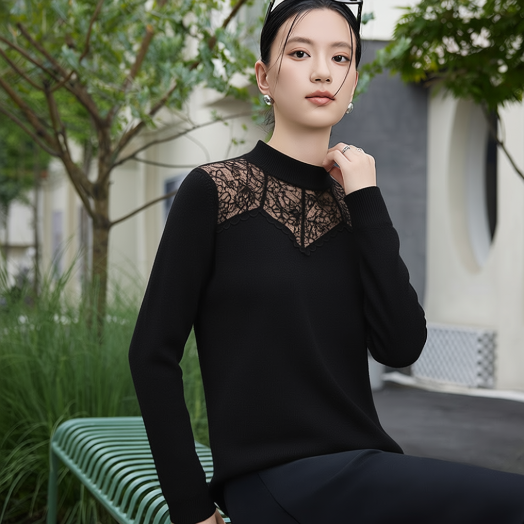 蕾丝半高领打底衫女长袖2025春秋新款t恤内搭上衣洋气羊绒小衫潮,女装/女士精品,蕾丝衫/雪纺衫,淘宝优惠券,粉丝福利购,淘宝优惠卷