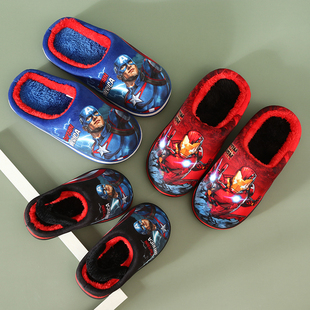 防滑小童宝宝家居室内毛拖鞋 蜘蛛侠 秋冬男童棉拖鞋 迪士尼儿童拖鞋