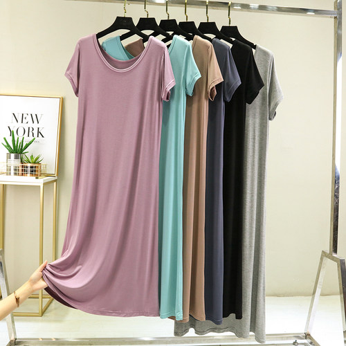 莫代尔宽松短袖连衣裙女夏