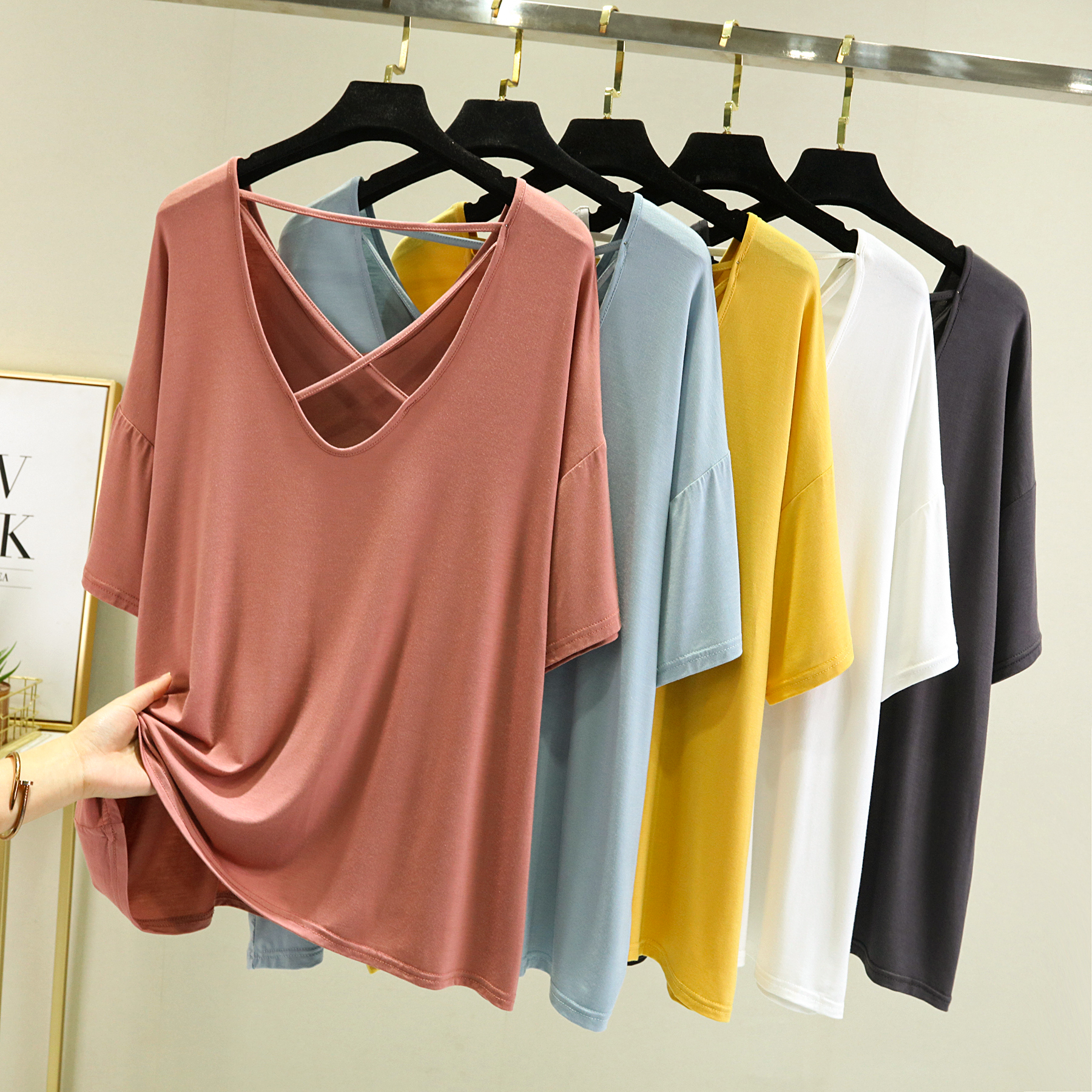 短袖休闲常规纯色莫代尔