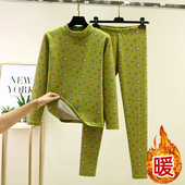 妈妈装 内穿加绒保暖内衣套装 加厚打底两件套 德绒碎花秋衣秋裤 冬季