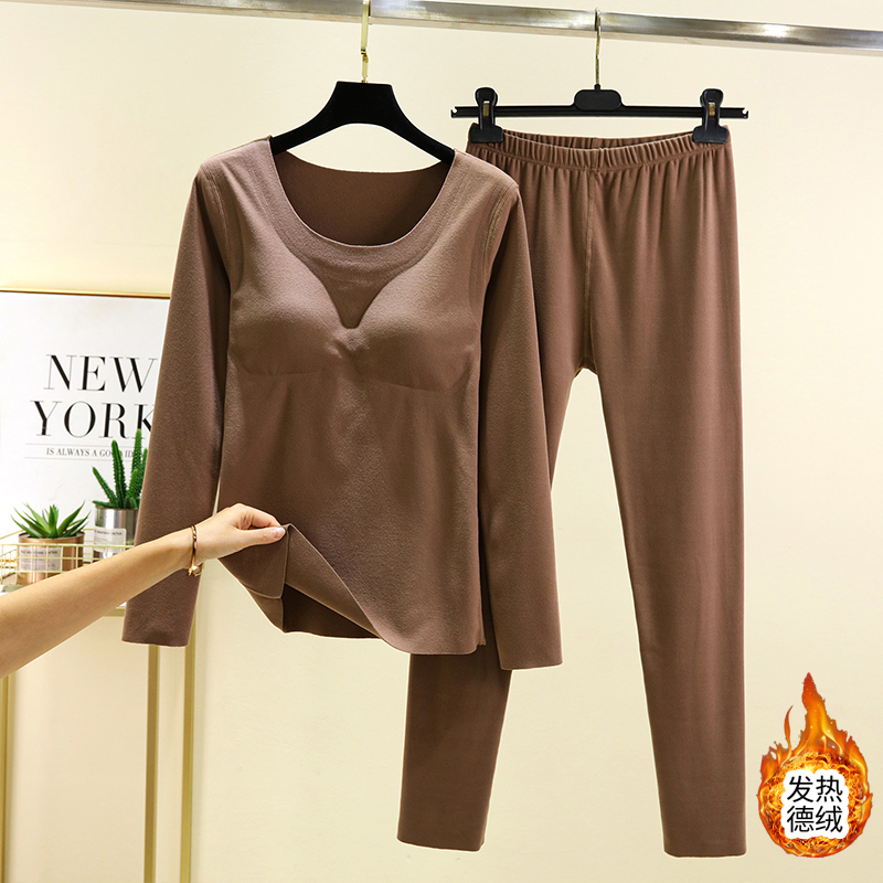 双面德绒胸垫款保暖秋衣套装