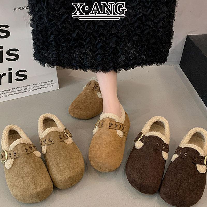 牛皮版全包勃肯鞋女鞋子秋冬季加绒加厚保暖棉鞋一脚蹬羊羔毛毛鞋