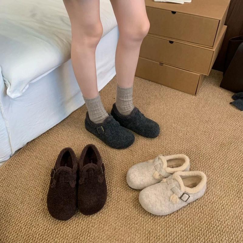 羊羔毛复古小个子厚底加绒毛毛鞋勃肯鞋女秋冬新款棉鞋保暖乐福鞋