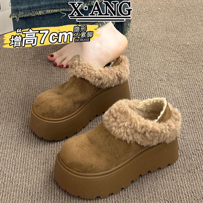 冬季雪地靴女款加绒加厚保暖棉鞋一脚蹬两穿全包勃肯鞋子女毛毛鞋