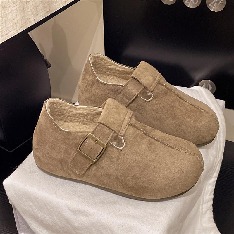 复古内增高一脚蹬平底全包勃肯鞋女2025年新款加绒保暖休闲豆豆鞋