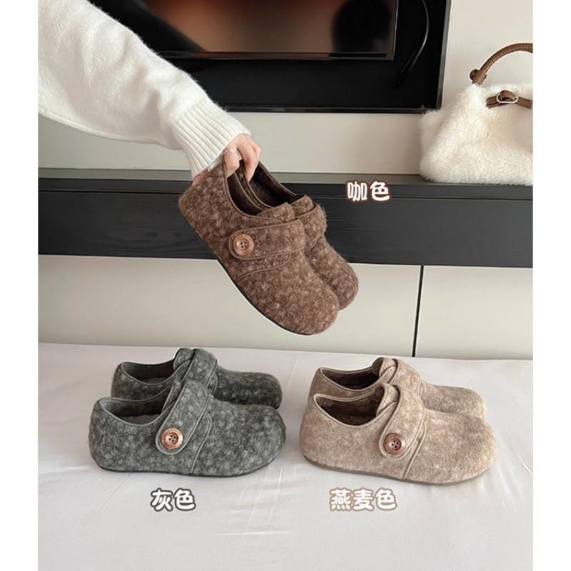 小众复古魔术贴毛毛勃肯鞋女2025冬季新款时尚百搭舒适一脚蹬棉鞋