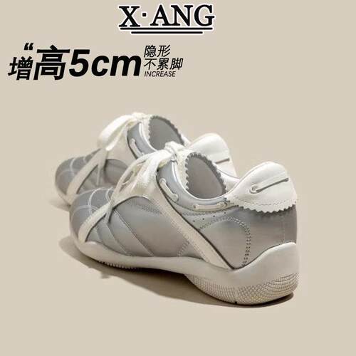 牛皮版芭蕾风系带内增高德训鞋子女鞋百搭软底阿甘鞋休闲运动鞋子