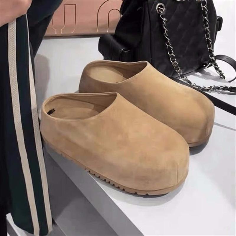 厚底增高勃肯鞋女外穿2025春秋新款大头鞋一脚蹬小个子包头半拖鞋
