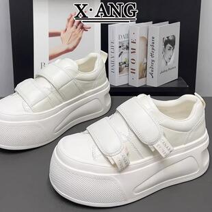 真皮魔术贴板鞋厚底增高女鞋大头面包鞋子女小白鞋休闲运动鞋女款