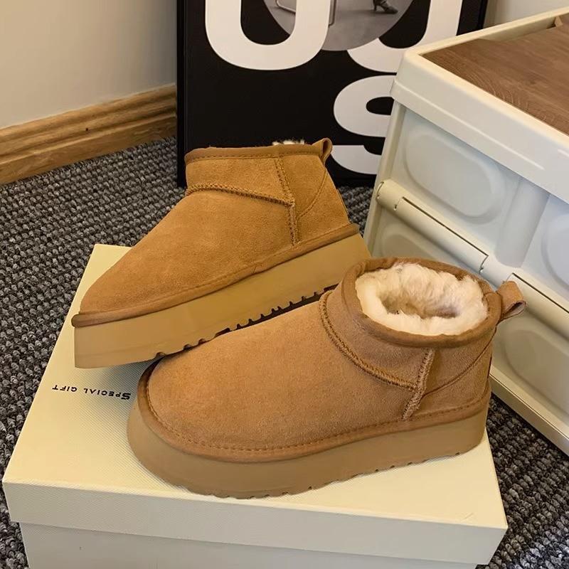 真软皮雪地靴女外穿2025年冬季新款皮毛一体松糕厚底短筒靴
